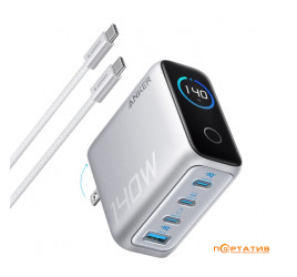 Anker Laptop Charger 140W, 4-Port, PD 3.1 with USB-C Cable Silver (B2697G41)