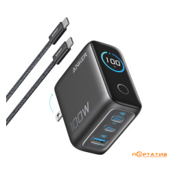 Anker Gan Charger 100W PD, 3-Ports, Display, with USB-C Cable Dark Gray (B121BGZ1)