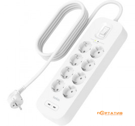 Belkin 8х Schuko, USB-A/USB-C 30Вт, 16А, 2м (SRB004VF2M)