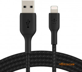 Belkin USB-A - Lightning BRAIDED 1 m Black (CAA002BT1MBK)
