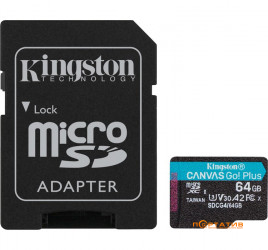 Kingston microSDXC 64GB UHS-I U3 A2 V30 Canvas Go Plus + SD Adapter (SDCG4/64GB)