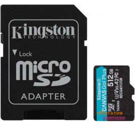 Kingston microSDXC 512GB UHS-I U3 A2 V30 Canvas Go Plus + SD Adapter (SDCG4/512GB)