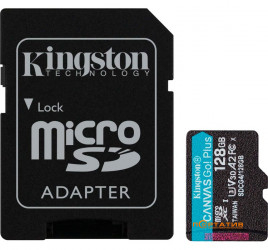 Kingston microSDXC 128GB UHS-I U3 A2 V30 Canvas Go Plus + SD Adapter (SDCG4/128GB)