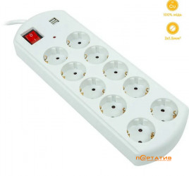 PowerPlant 10 м, 10 розеток, 10А, 2xUSB 2.1A (YS-N6065/10)