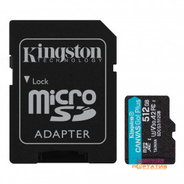 Kingston microSDXC 512GB UHS-I U3 A2 V30 Canvas Go Plus + SD Adapter (SDCG3/512GB)