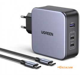 UGREEN CD289 140W 2xType-C PD, USB-A GaN Wall Charger + Type-C PD Cable Grey (90549)