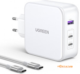 UGREEN CD289 140W 2xType-C PD, USB-A GaN Wall Charger + Type-C Cable White (15339)