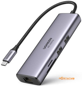 Ugreen CM512 USB-C to 2xUSB3.0, HDMI, RJ45, SD Gray (60515)