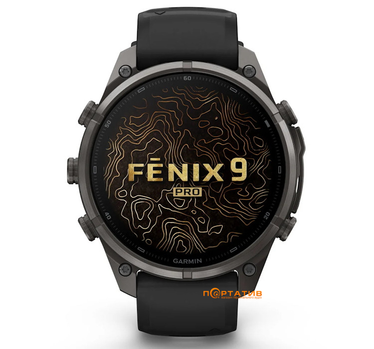 Смарт-годинник Garmin Fenix 9 Pro – 47mm, Carbon Gray DLC Titanium with Black/Pebble Grey Silicone Band (010-04336-16)