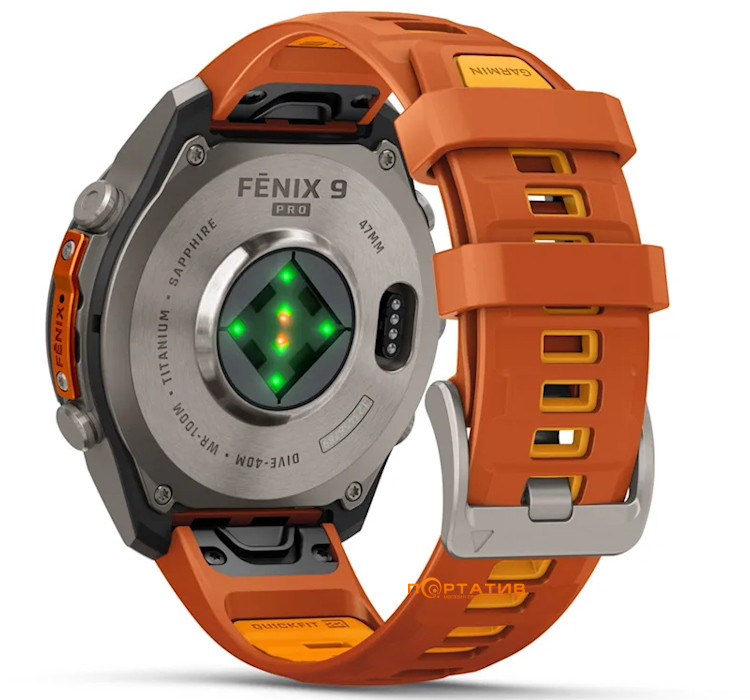 Смарт-годинник Garmin Fenix 9 Pro – inReach, 47mm, Titanium with Autumn Orange/Spark Orange Silicone Band (010-04336-01)