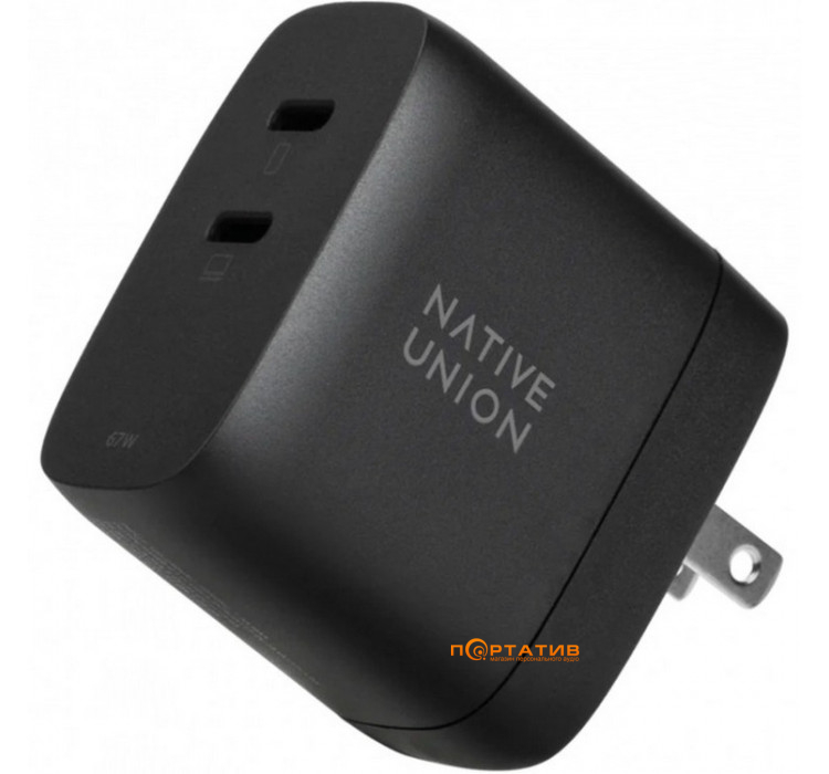 Native Union Fast GaN Charger PD 67W Dual USB-C Port Black (FAST-PD67-BLK-INT)