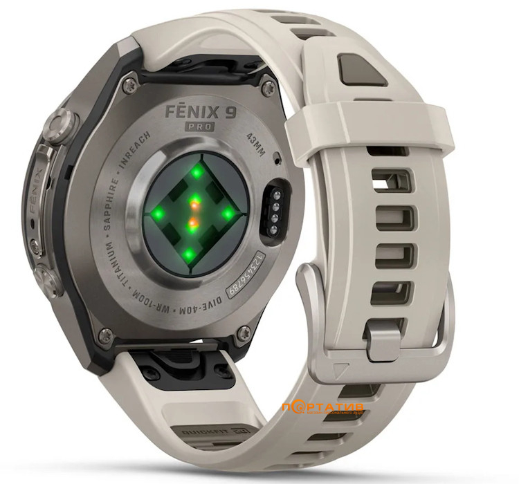 Смарт-годинник Garmin Fenix 9 Pro – inReach, 43mm, Titanium with Fog Grey/Dark Sandstone Silicone Band (010-04335-81)