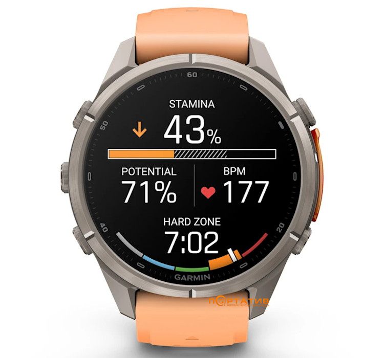 Смарт-годинник Garmin Fenix 9 Pro – inReach, 43mm, Titanium with Shell Pink/Autumn Orange Silicone Band (010-04335-01)