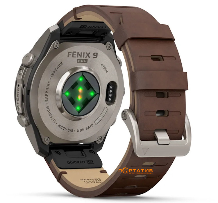 Смарт-годинник Garmin Fenix 9 Pro – inReach, 47mm, Titanium with Walnut Leather Band (010-04336-41)