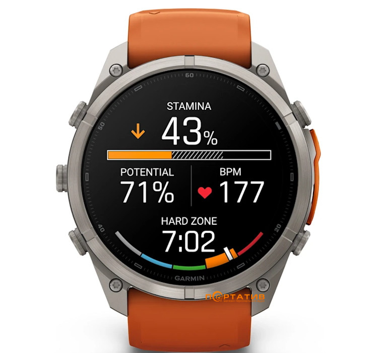 Cмарт-годинник Garmin Fenix 9 Pro – inReach, 51mm, Titanium with Autumn Orange/Spark Orange Silicone Band (010-04337-01)