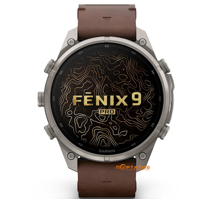 Смарт-годинник Garmin Fenix 9 Pro – inReach, 47mm, Titanium with Walnut Leather Band (010-04336-41)