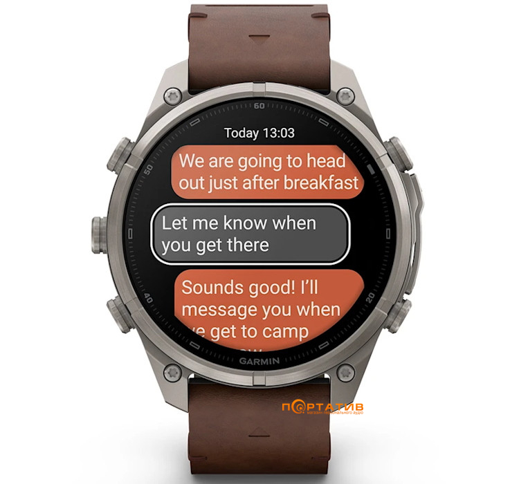 Смарт-годинник Garmin Fenix 9 Pro – inReach, 47mm, Titanium with Walnut Leather Band (010-04336-41)