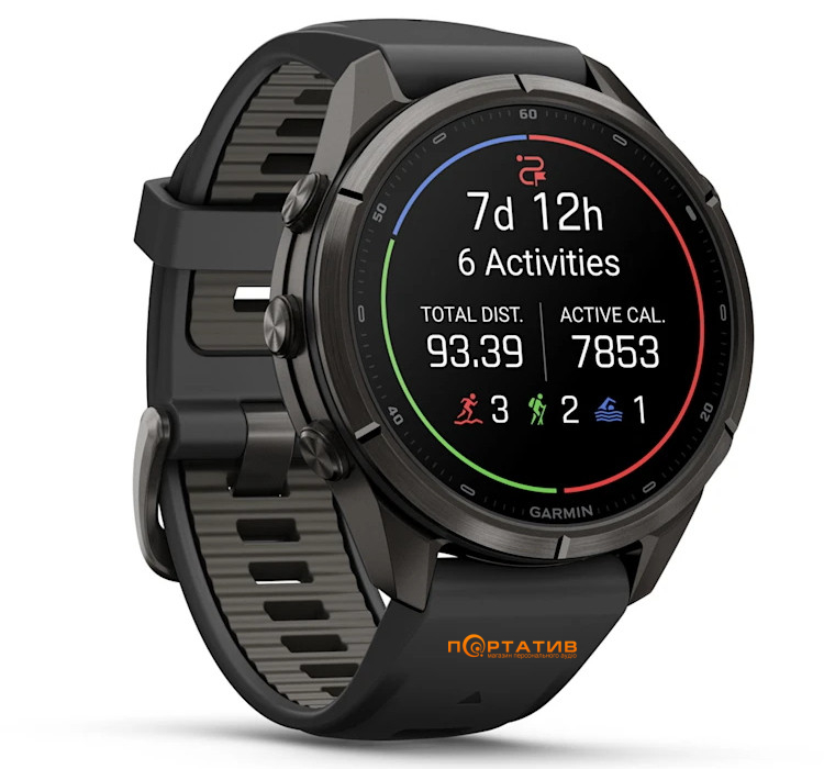 Смарт-годинник Garmin Fenix 9 Pro – inReach, 43mm, Carbon Gray DLC Titanium with Black/Pebble Grey Silicone Band (010-04335-11)