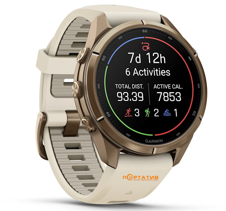 Смарт-годинник Garmin Fenix 9 Pro – 43mm, Autumn Gold Titanium with Cream/French Grey Silicone Band (010-04335-26)