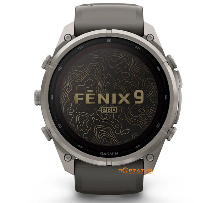 Смарт-годинник Garmin Fenix 9 Pro – inReach, Solar, 51mm, Titanium with Pebble Grey Silicone Band (010-04339-01)