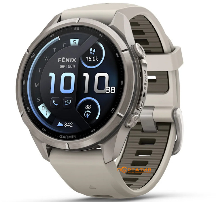 Смарт-годинник Garmin Fenix 9 Pro – inReach, 43mm, Titanium with Fog Grey/Dark Sandstone Silicone Band (010-04335-81)