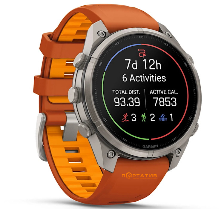 Смарт-годинник Garmin Fenix 9 Pro – inReach, 47mm, Titanium with Autumn Orange/Spark Orange Silicone Band (010-04336-01)