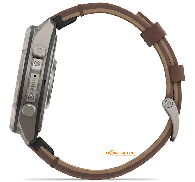 Смарт-годинник Garmin Fenix 9 Pro – inReach, 47mm, Titanium with Walnut Leather Band (010-04336-41)