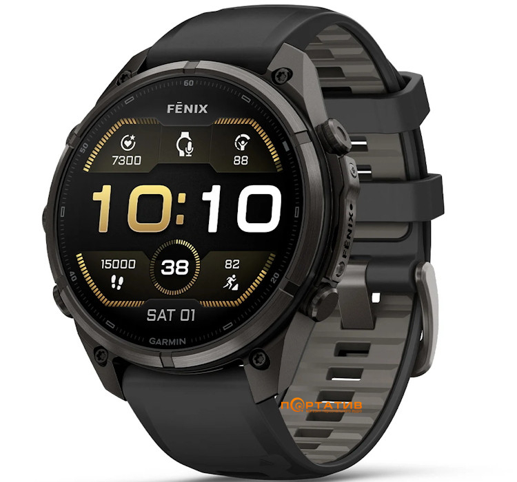 Смарт-годинник Garmin Fenix 9 Pro – 47mm, Carbon Gray DLC Titanium with Black/Pebble Grey Silicone Band (010-04336-16)
