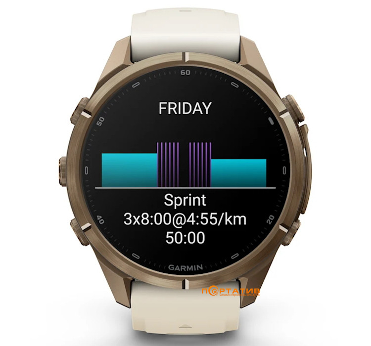 Смарт-годинник Garmin Fenix 9 Pro – 43mm, Autumn Gold Titanium with Cream/French Grey Silicone Band (010-04335-26)