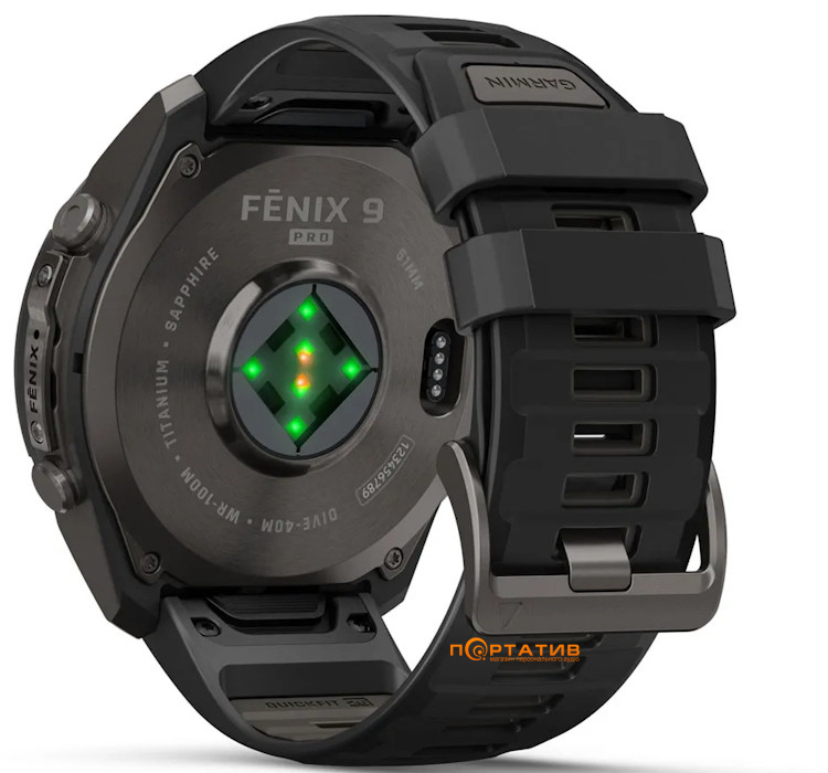 Смарт-годинник Garmin Fenix 9 Pro – 51mm, Carbon Gray DLC Titanium with Black/Pebble Grey Silicone Band (010-04337-16)