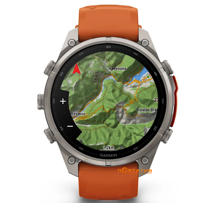 Смарт-годинник Garmin Fenix 9 Pro – inReach, 47mm, Titanium with Autumn Orange/Spark Orange Silicone Band (010-04336-01)