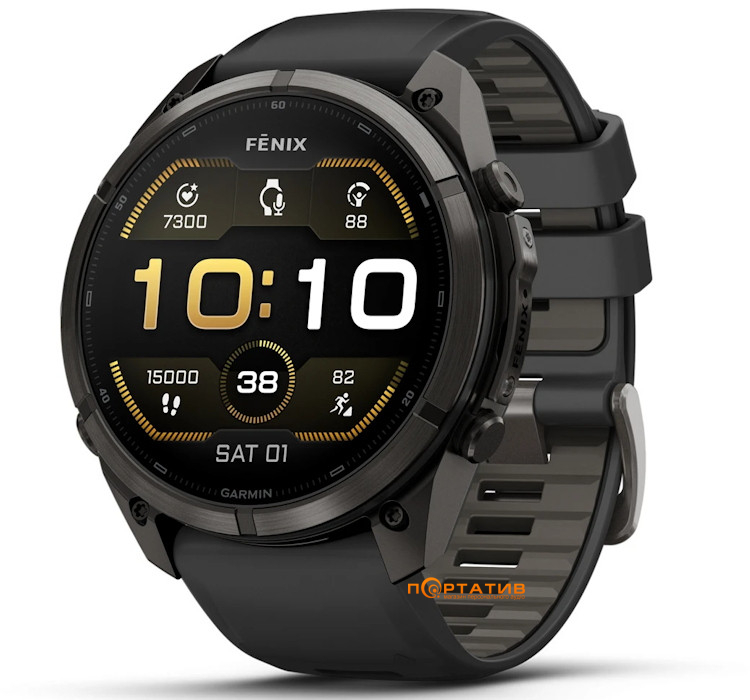 Смарт-годинник Garmin Fenix 9 Pro – 51mm, Carbon Gray DLC Titanium with Black/Pebble Grey Silicone Band (010-04337-16)