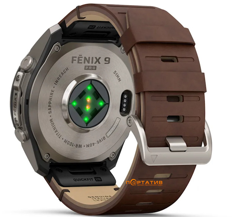 Смарт-годинник Garmin Fenix 9 Pro – inReach, 51mm, Titanium with Walnut Leather Band (010-04337-41)