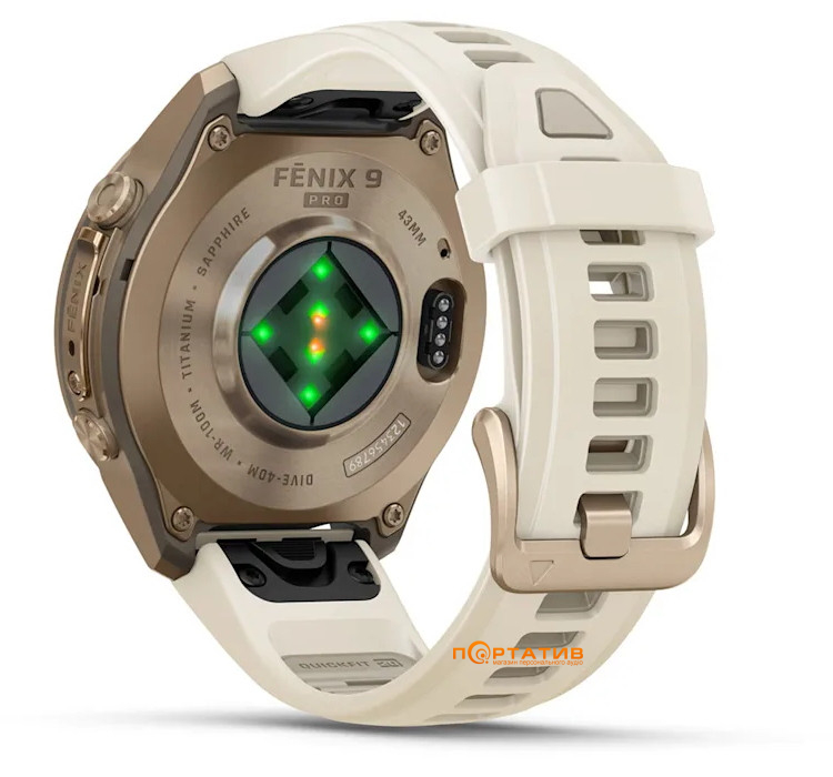Смарт-годинник Garmin Fenix 9 Pro – 43mm, Autumn Gold Titanium with Cream/French Grey Silicone Band (010-04335-26)