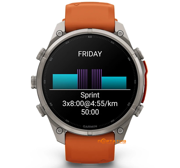 Смарт-годинник Garmin Fenix 9 Pro – inReach, 47mm, Titanium with Autumn Orange/Spark Orange Silicone Band (010-04336-01)