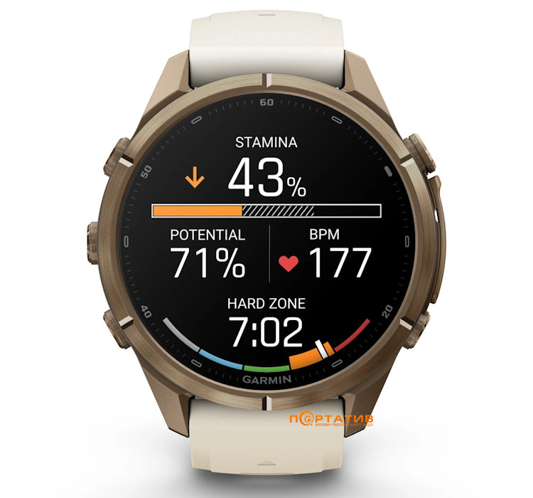 Смарт-годинник Garmin Fenix 9 Pro – inReach, 43mm, Autumn Gold Titanium with Cream/French Grey Silicone Band (010-04335-21)