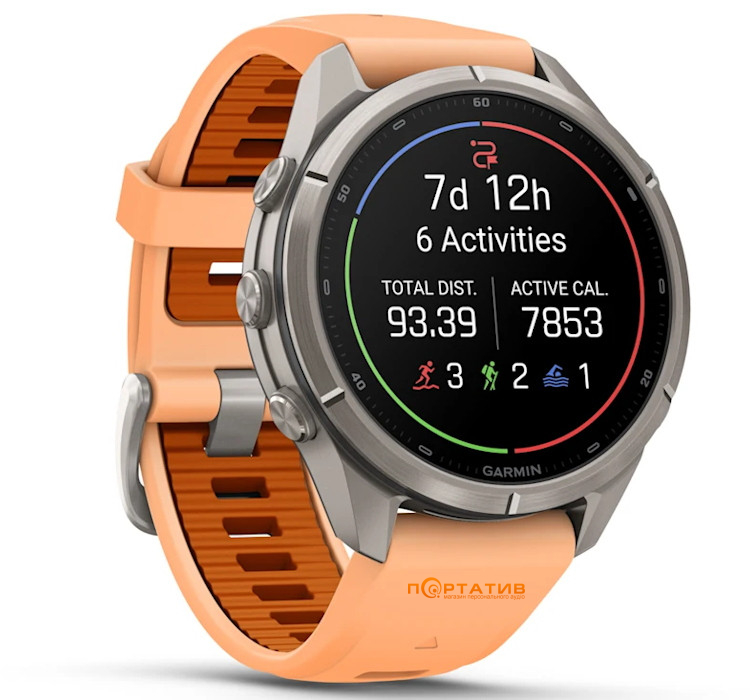 Смарт-годинник Garmin Fenix 9 Pro – inReach, 43mm, Titanium with Shell Pink/Autumn Orange Silicone Band (010-04335-01)