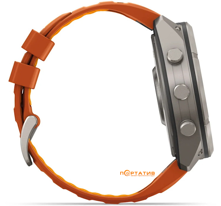 Cмарт-годинник Garmin Fenix 9 Pro – inReach, 51mm, Titanium with Autumn Orange/Spark Orange Silicone Band (010-04337-01)