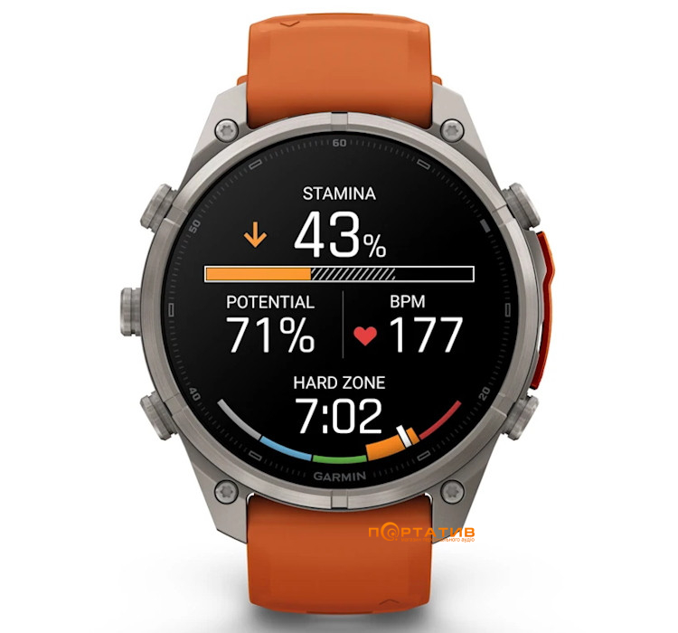 Смарт-годинник Garmin Fenix 9 Pro – inReach, 47mm, Titanium with Autumn Orange/Spark Orange Silicone Band (010-04336-01)