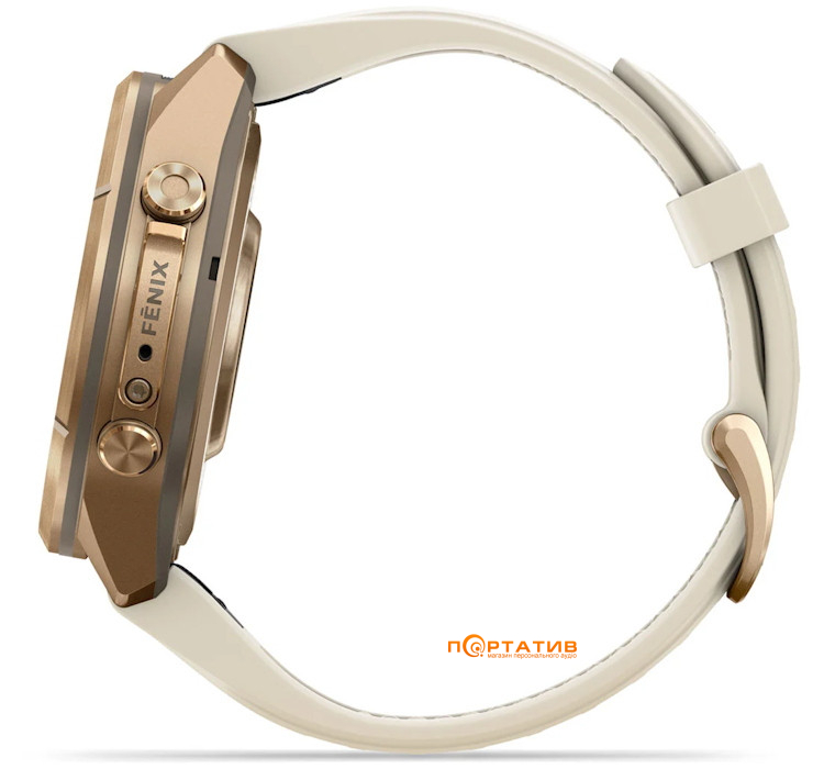 Смарт-годинник Garmin Fenix 9 Pro – inReach, 43mm, Autumn Gold Titanium with Cream/French Grey Silicone Band (010-04335-21)