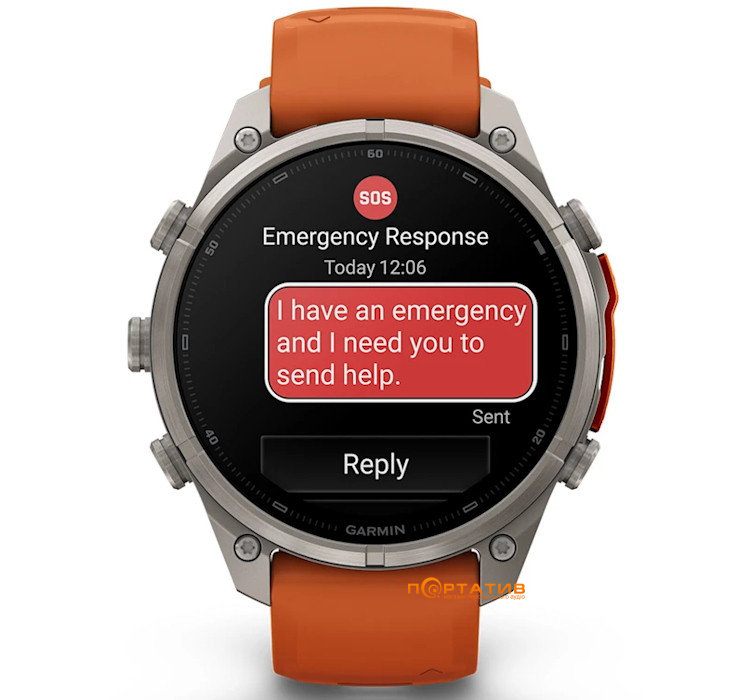 Смарт-годинник Garmin Fenix 9 Pro – inReach, 47mm, Titanium with Autumn Orange/Spark Orange Silicone Band (010-04336-01)