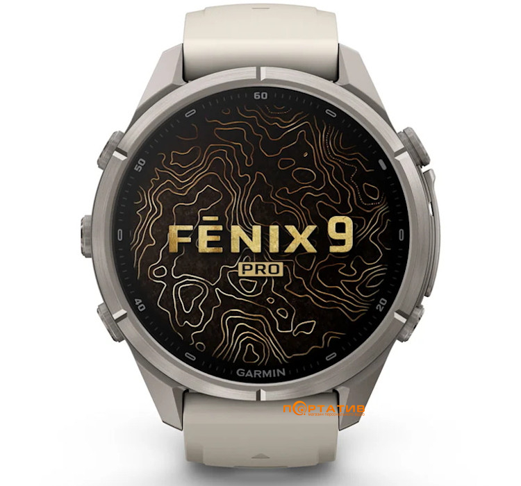 Смарт-годинник Garmin Fenix 9 Pro – 43mm, Titanium with Fog Grey/Dark Sandstone Silicone Band (010-04335-86)