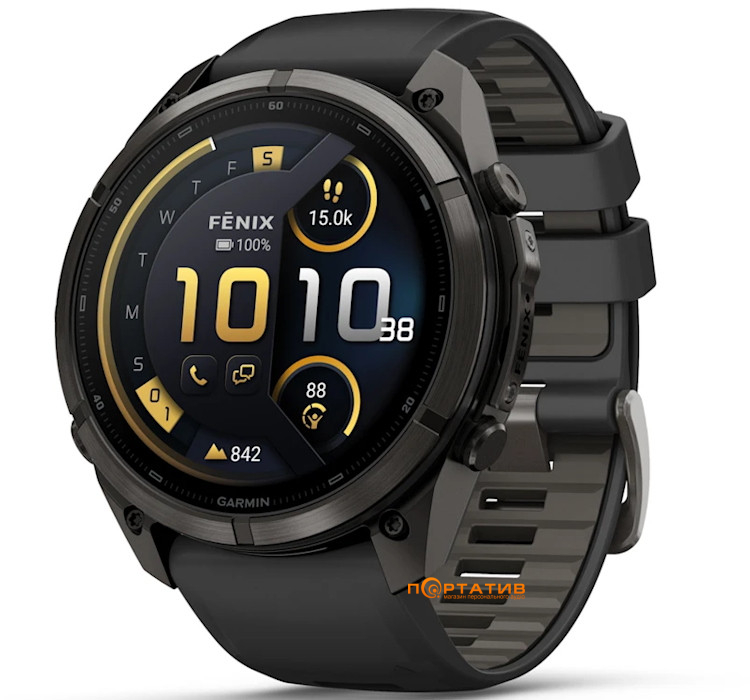 Смарт-годинник Garmin Fenix 9 Pro – inReach, 51mm, Carbon Gray DLC Titanium with Black/Pebble Grey Silicone Band (010-04337-11)
