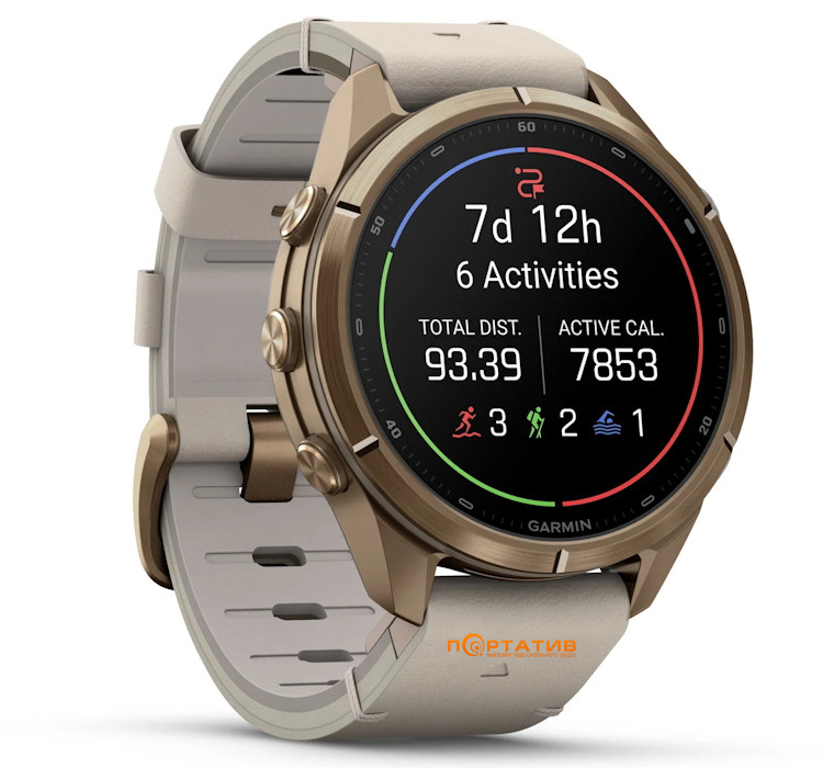 Смарт-годинник Garmin Fenix 9 Pro – inReach, 43mm, Autumn Gold Titanium with Bone Leather Band (010-04335-41)
