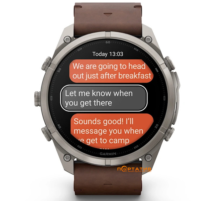Смарт-годинник Garmin Fenix 9 Pro – inReach, 51mm, Titanium with Walnut Leather Band (010-04337-41)