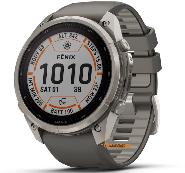 Смарт-годинник Garmin Fenix 9 Pro – inReach, Solar, 51mm, Titanium with Pebble Grey Silicone Band (010-04339-01)
