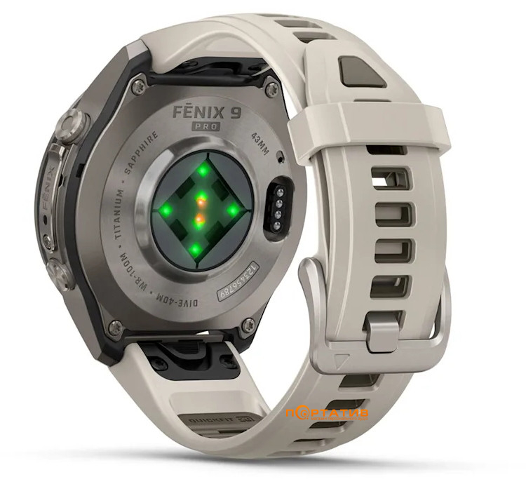 Смарт-годинник Garmin Fenix 9 Pro – 43mm, Titanium with Fog Grey/Dark Sandstone Silicone Band (010-04335-86)