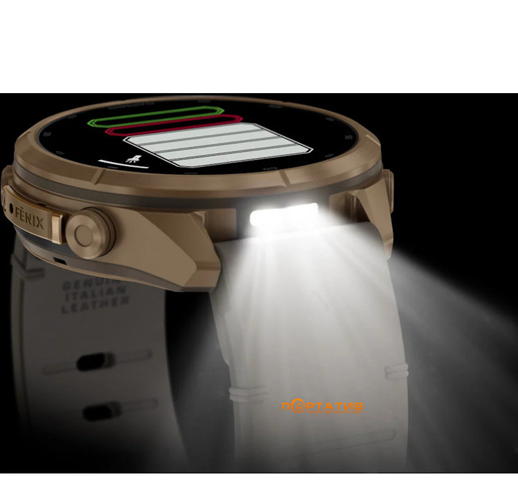 Смарт-годинник Garmin Fenix 9 Pro – inReach, 43mm, Autumn Gold Titanium with Bone Leather Band (010-04335-41)