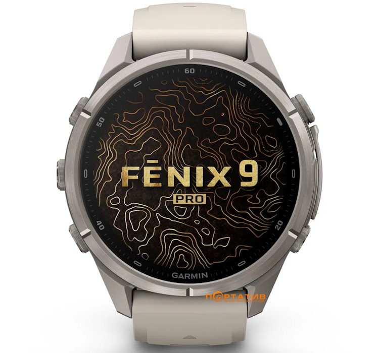 Смарт-годинник Garmin Fenix 9 Pro – inReach, 43mm, Titanium with Fog Grey/Dark Sandstone Silicone Band (010-04335-81)
