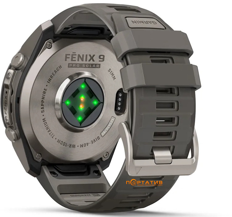 Смарт-годинник Garmin Fenix 9 Pro – inReach, Solar, 51mm, Titanium with Pebble Grey Silicone Band (010-04339-01)